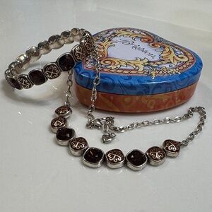 Brighton Silver with Maroon Stones Necklace and Bracelet Set
